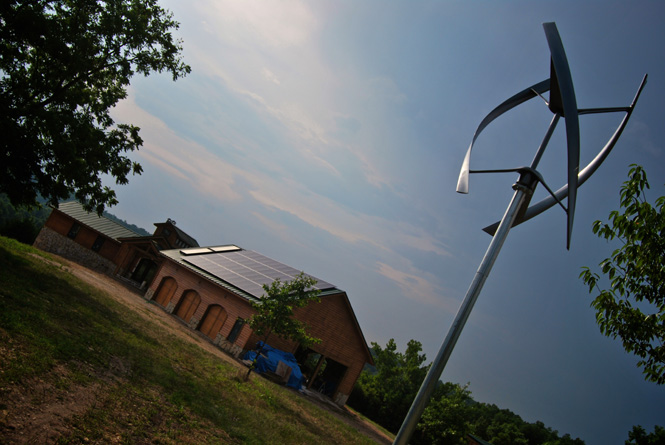 wind turbine and solar panels